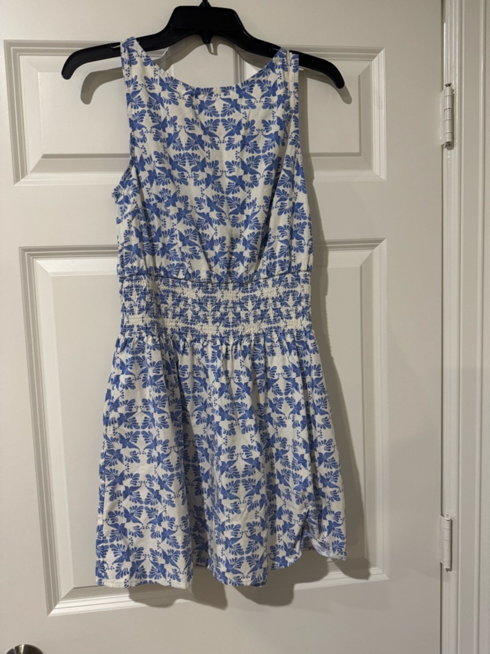 Universal Thread White and Blue Floral Smocked Waist Dress